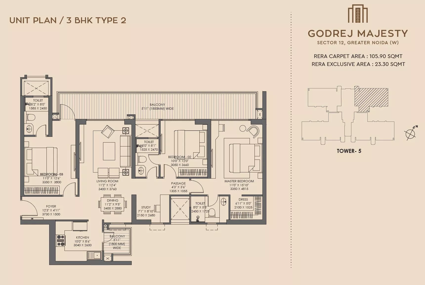 Godrej Majesty 3 BHK Floor Plan