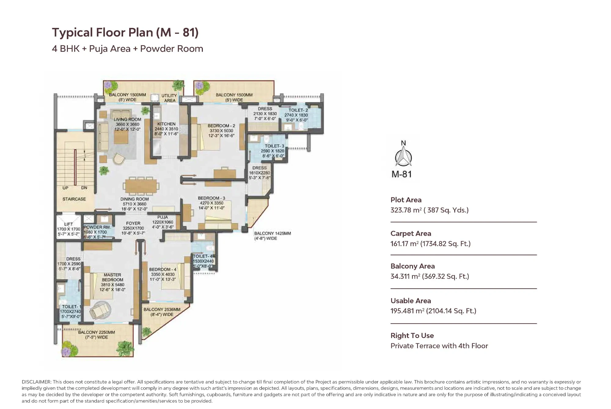 Samsara Arya 4 BHK + Pooja Room + Powder Room Floor Plan