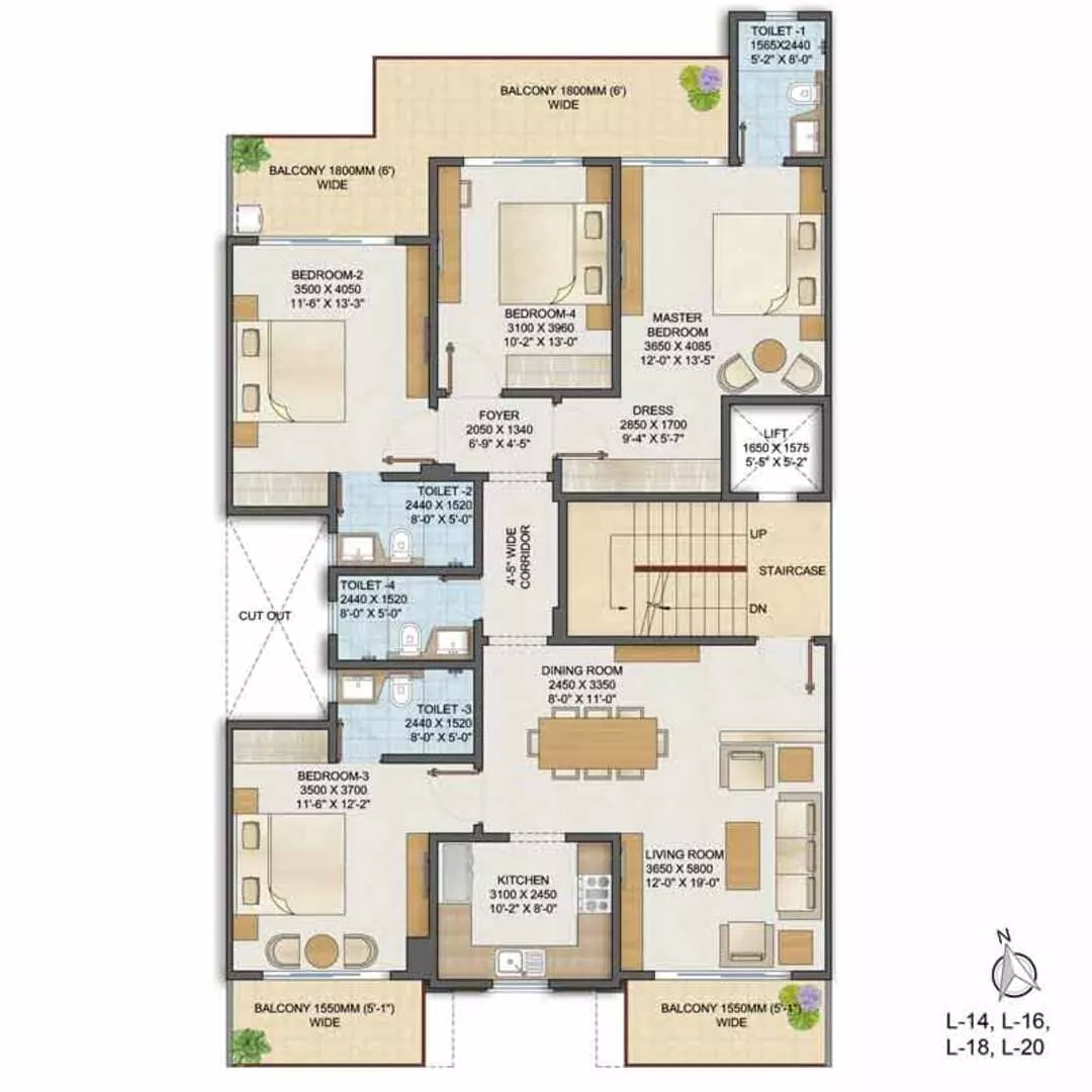Adani Samsara Avasa Type 2 – 4 BHK + Utility Floor Plan