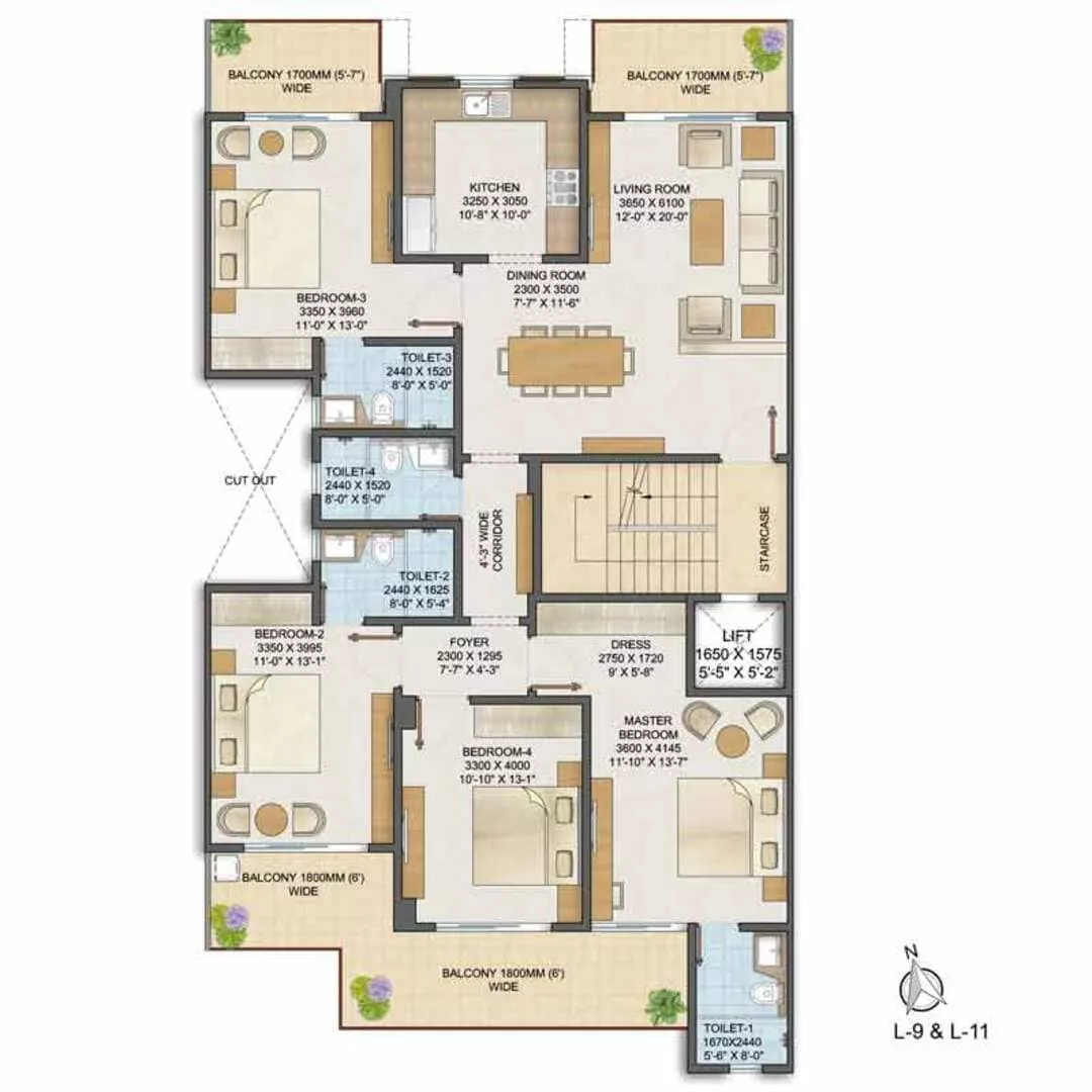 Adani Samsara Avasa Type 3 – 4 BHK + Utility Floor Plan