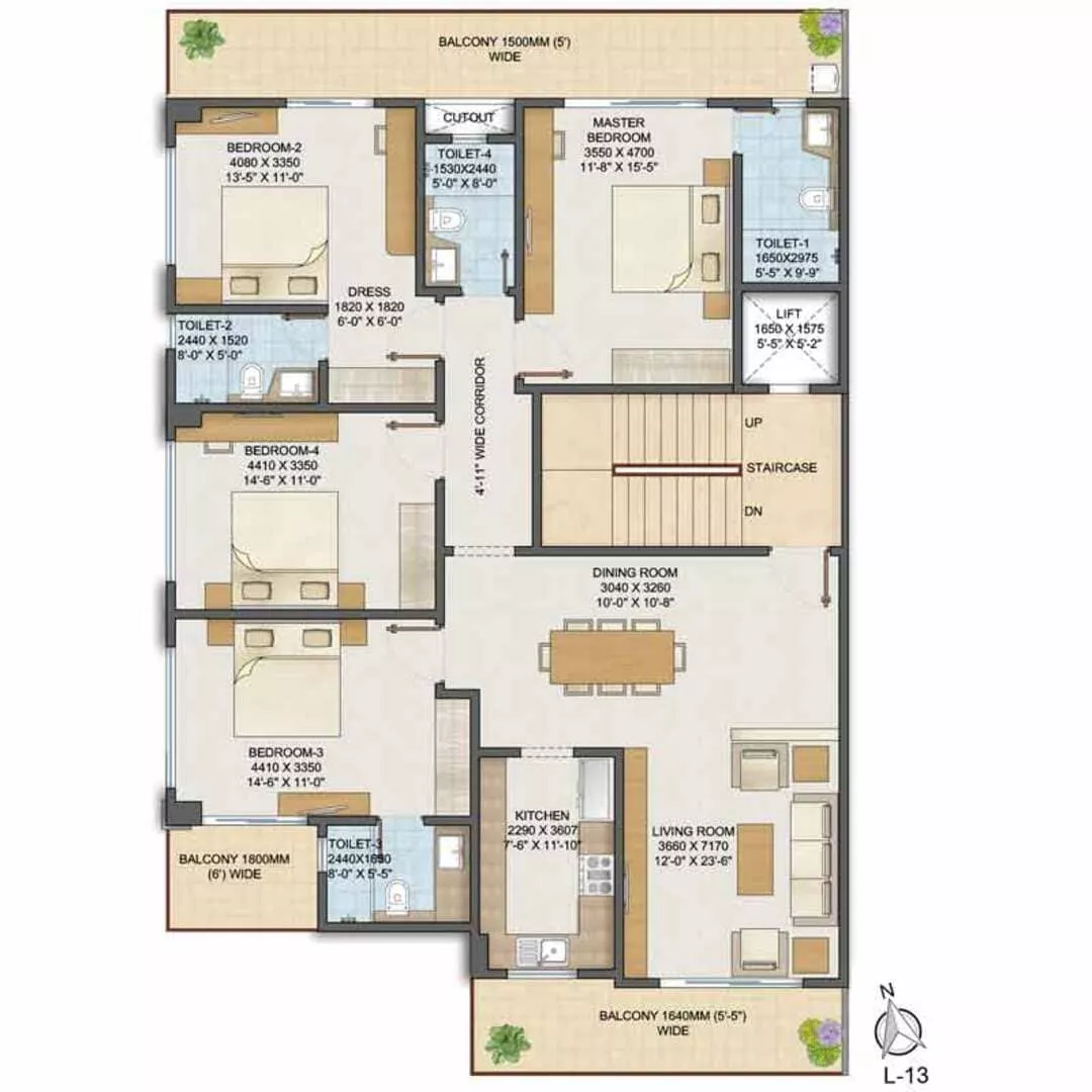 Adani Samsara Avasa Type 4 – 4 BHK + Utility Floor Plan