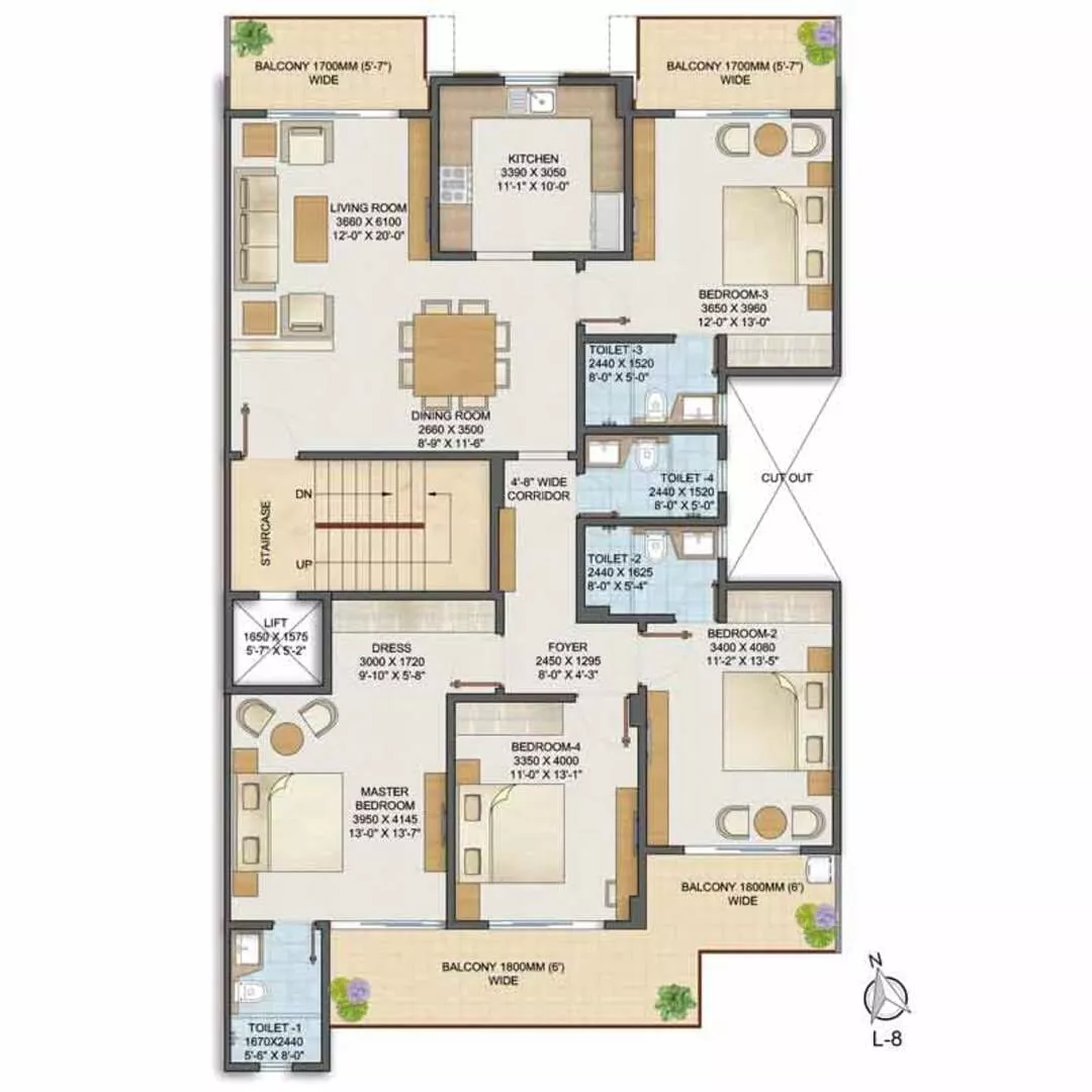 Adani Samsara Avasa Type 5 – 4 BHK + Utility Floor Plan