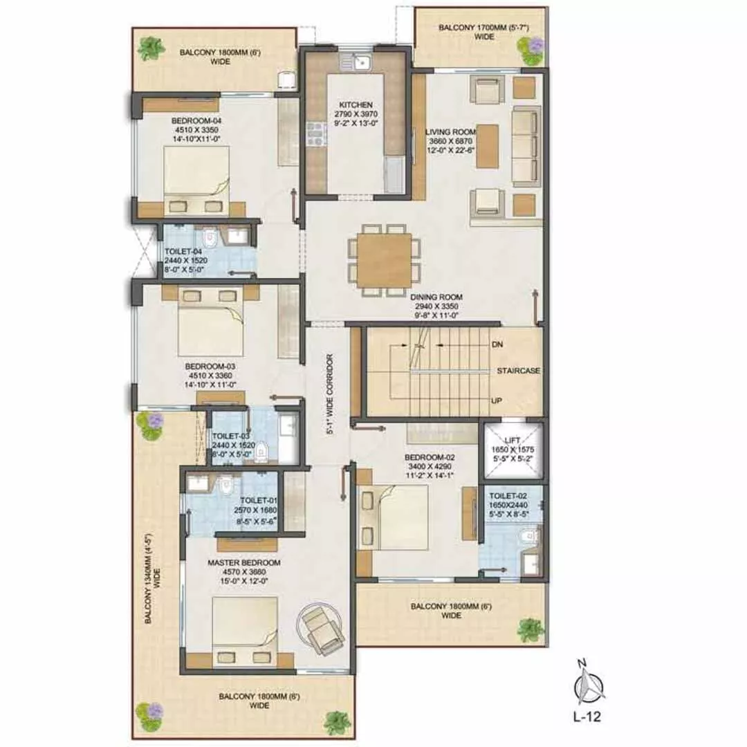 Adani Samsara Avasa Type 6 – 4 BHK + Utility Floor Plan