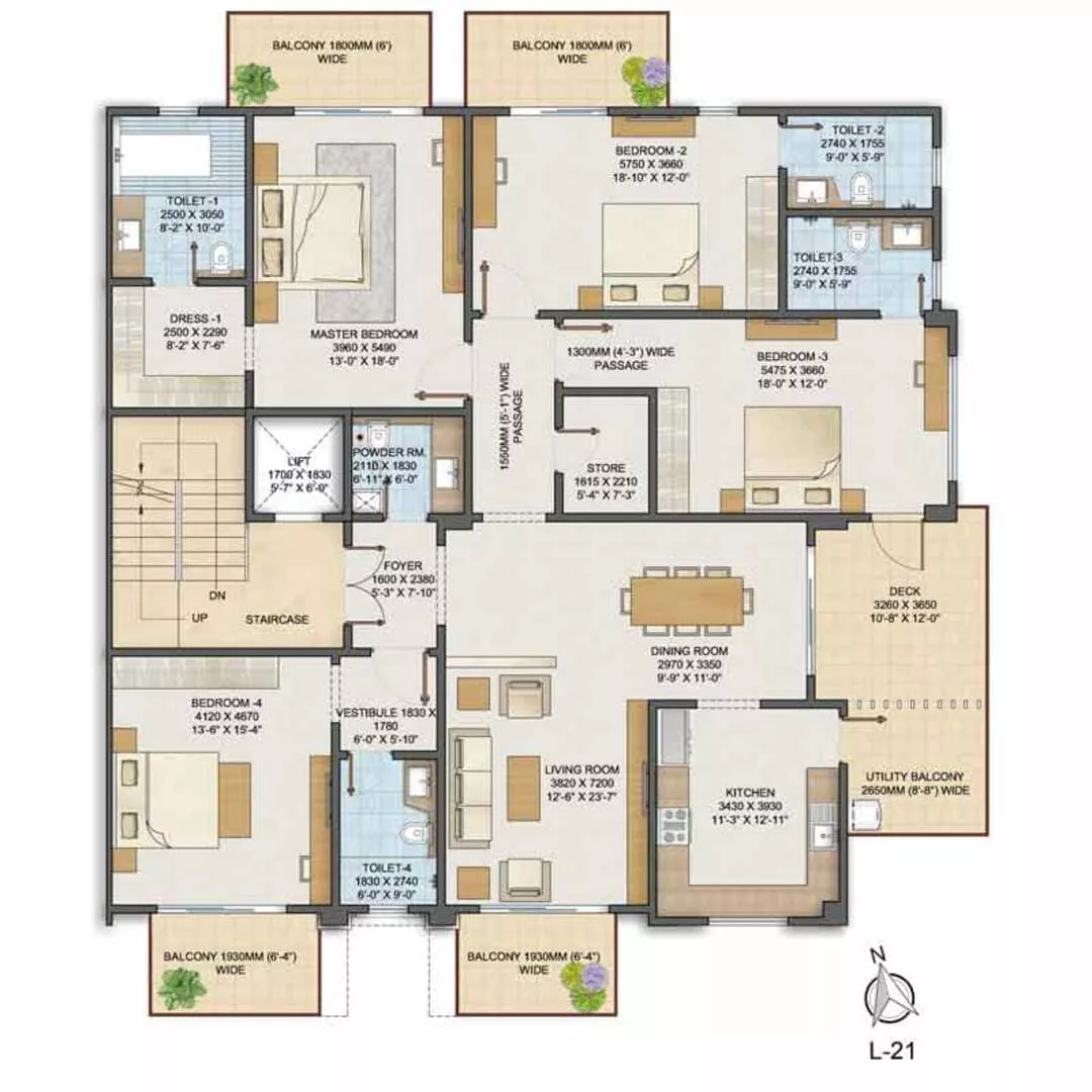 Adani Samsara Avasa Type 7 – 4 BHK + Utility Floor Plan