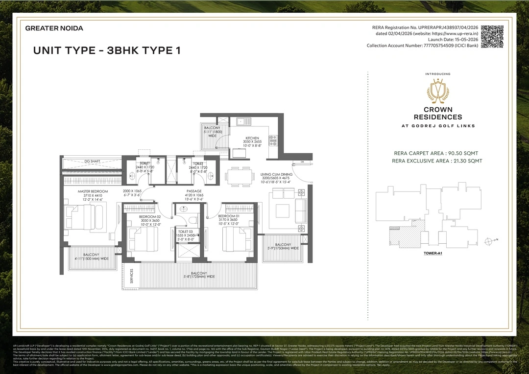 Godrej Crown Residences 3 BHK Floor Plan