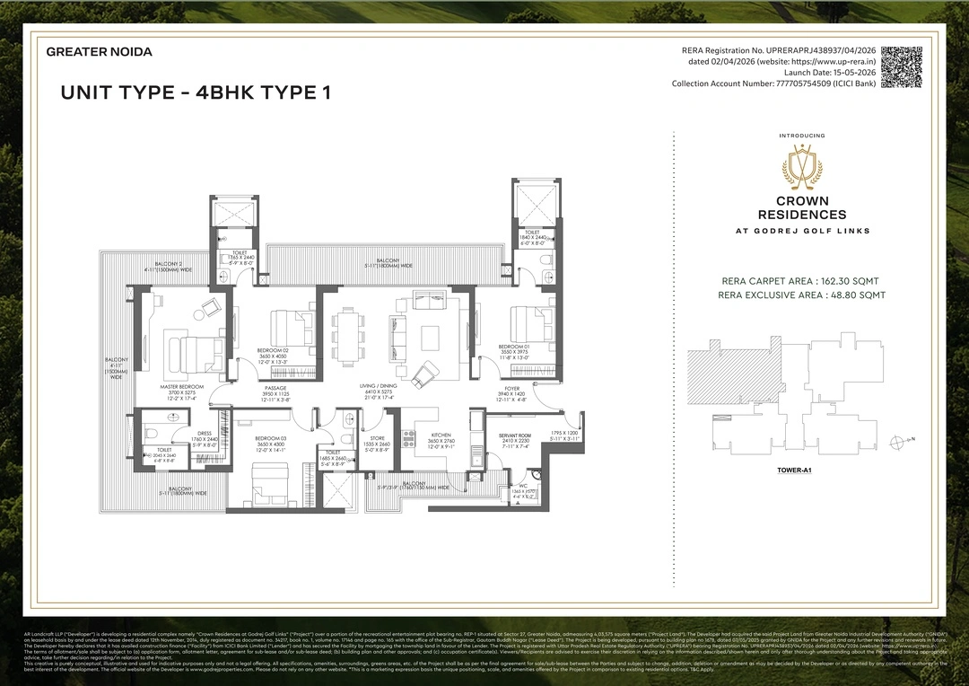 Godrej Crown Residences 4 BHK + Utility Floor Plan