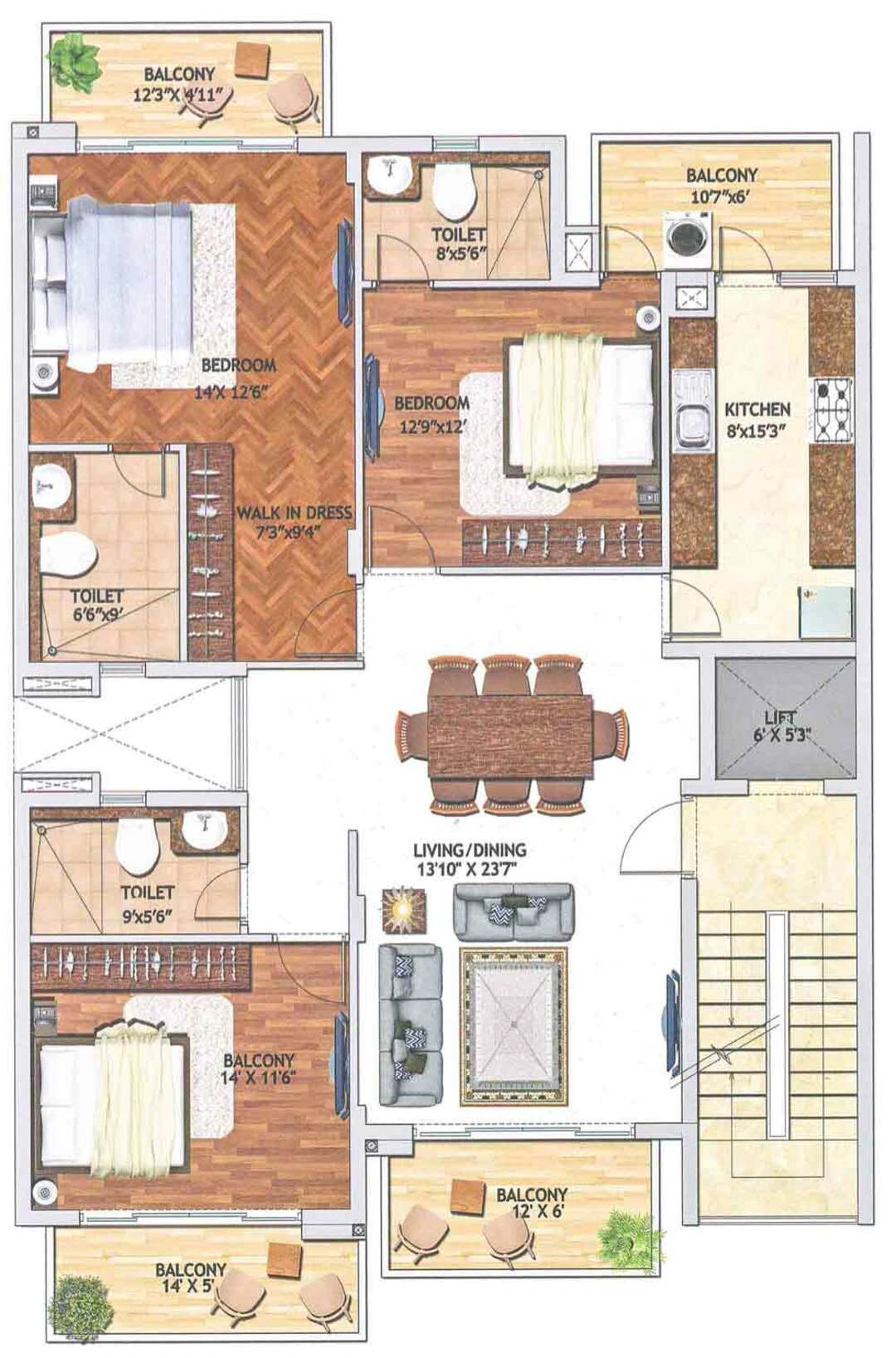 Adani Brahma Samsara Type B1, 3 BHK
