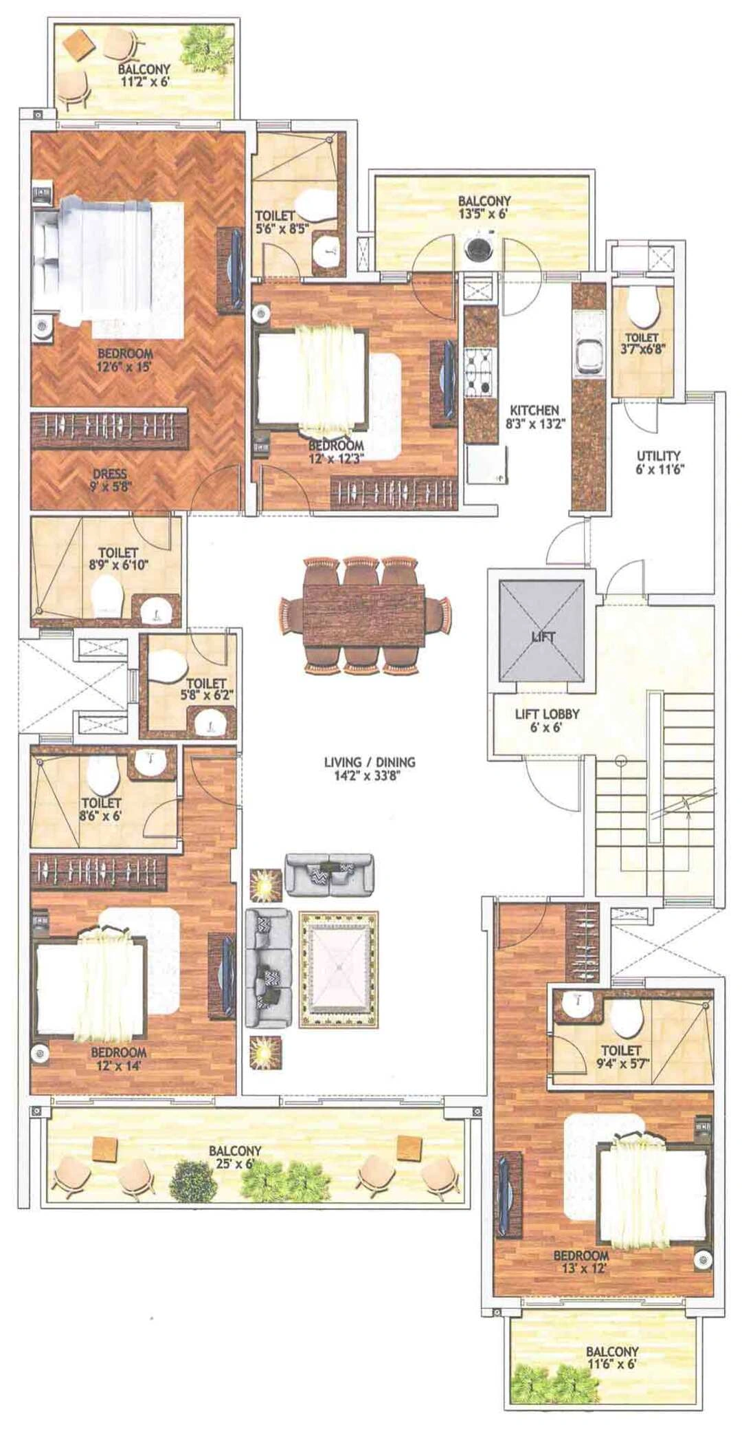 Adani Brahma Samsara Type C2, 4 BHK + SQ