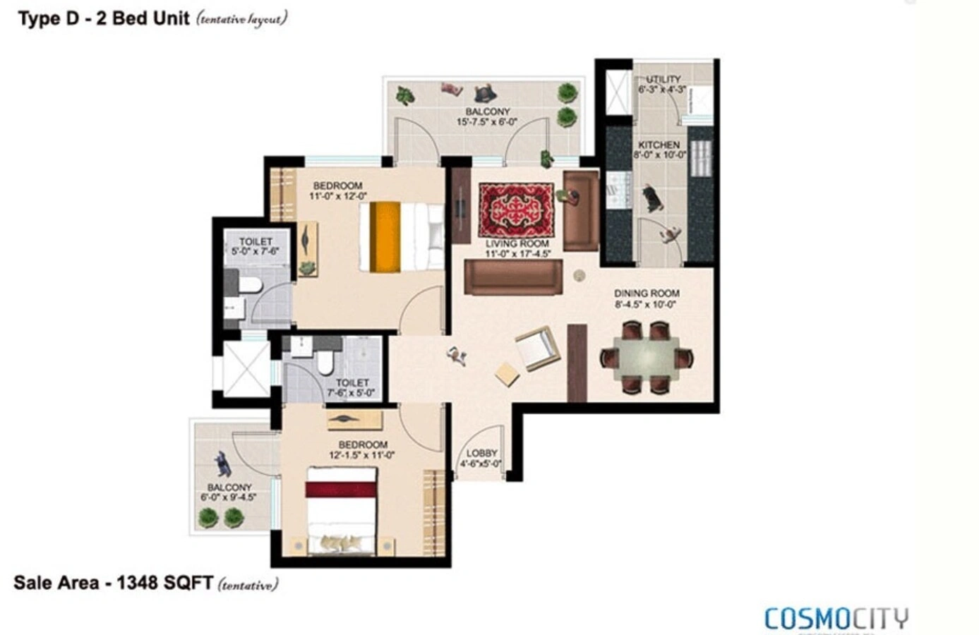 Era Cosmo City Phase 3 2 BHk Floor Plan