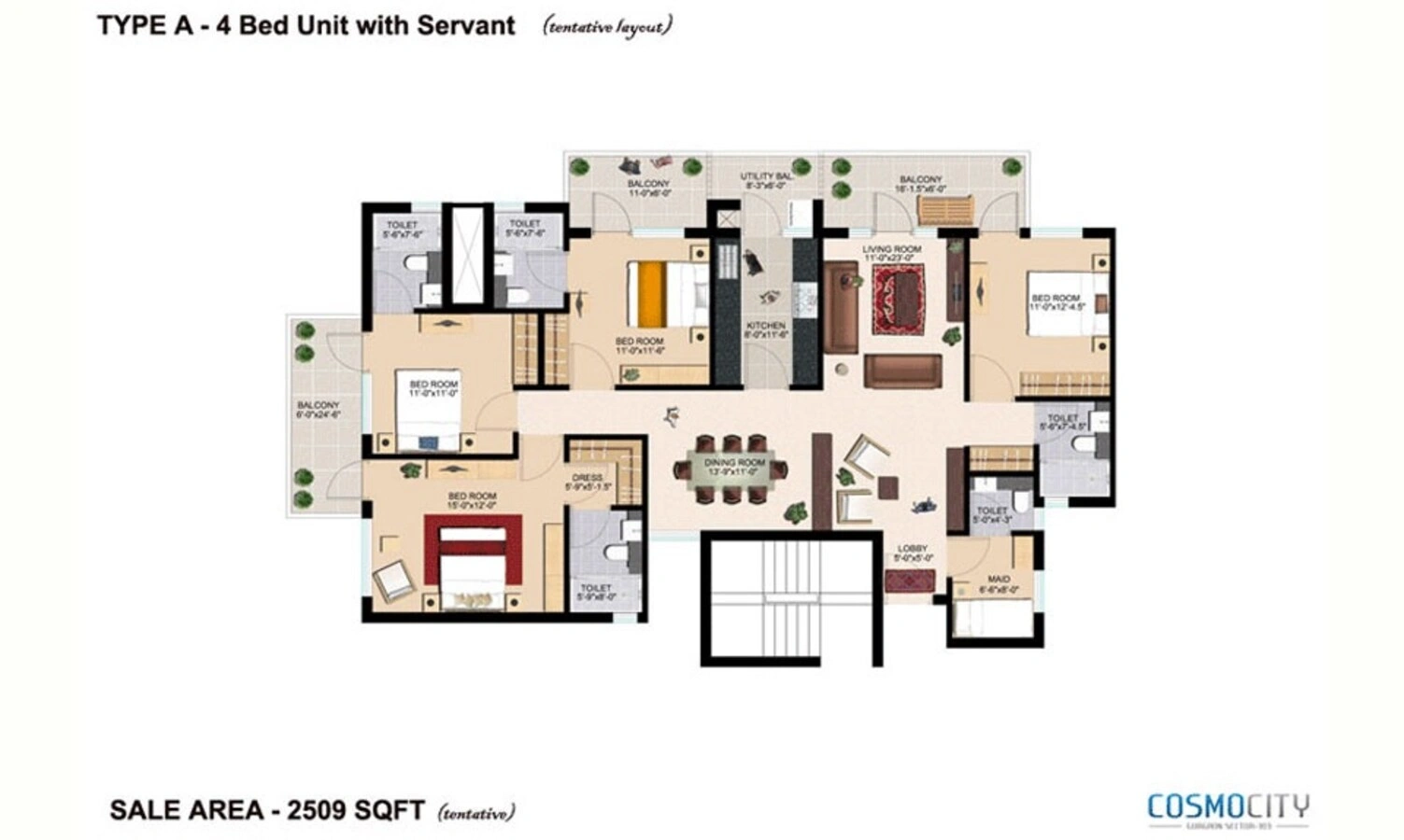 Era Cosmo City Phase 3 4 BHK Floor Plan