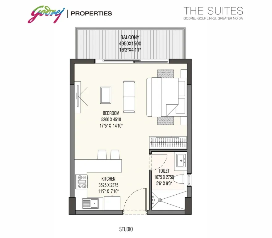 Godrej The Suites 1 RK Studio Floor Plan