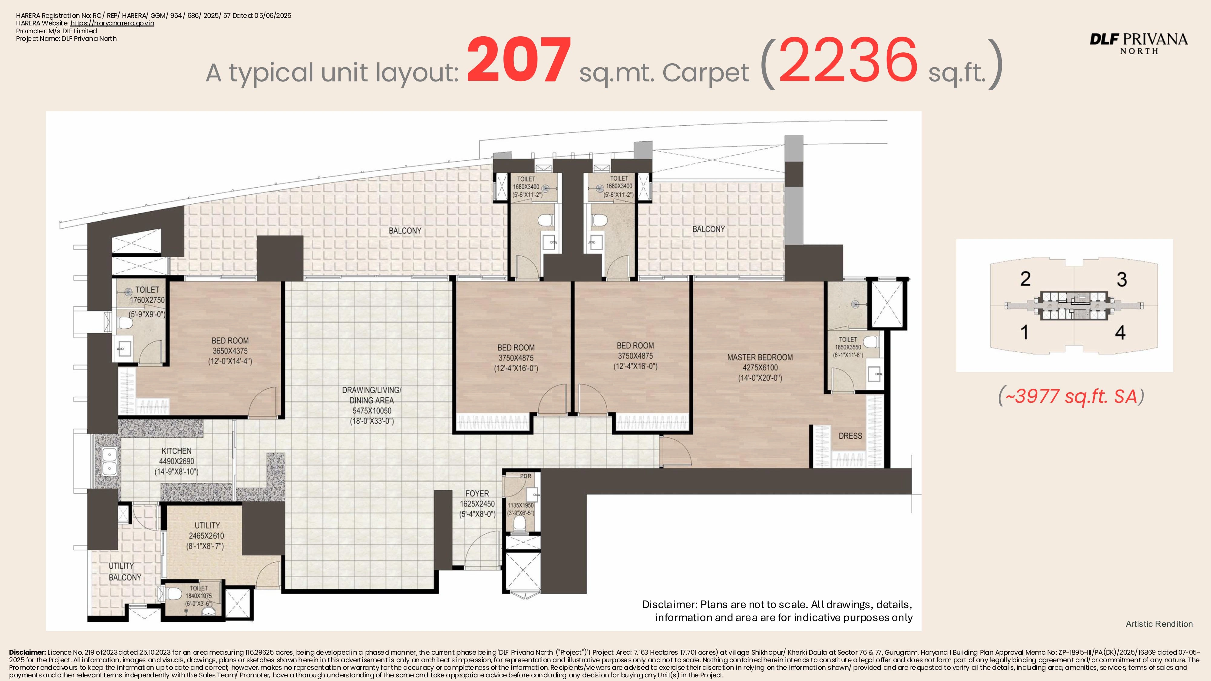 DLF Privana North 4 BHK Floor Plan