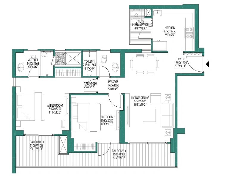 Godrej Woods 2 BHK Floor Plan
