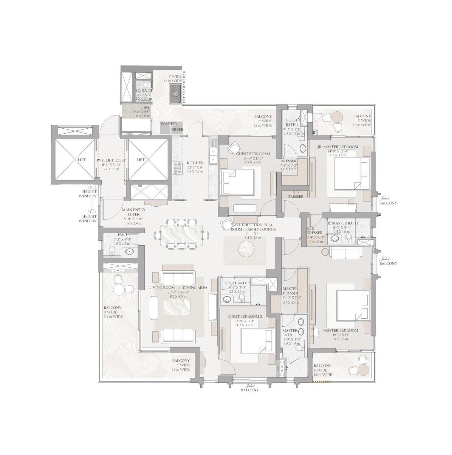 TARC Ishva 4 BHK + Servant Floor Plan