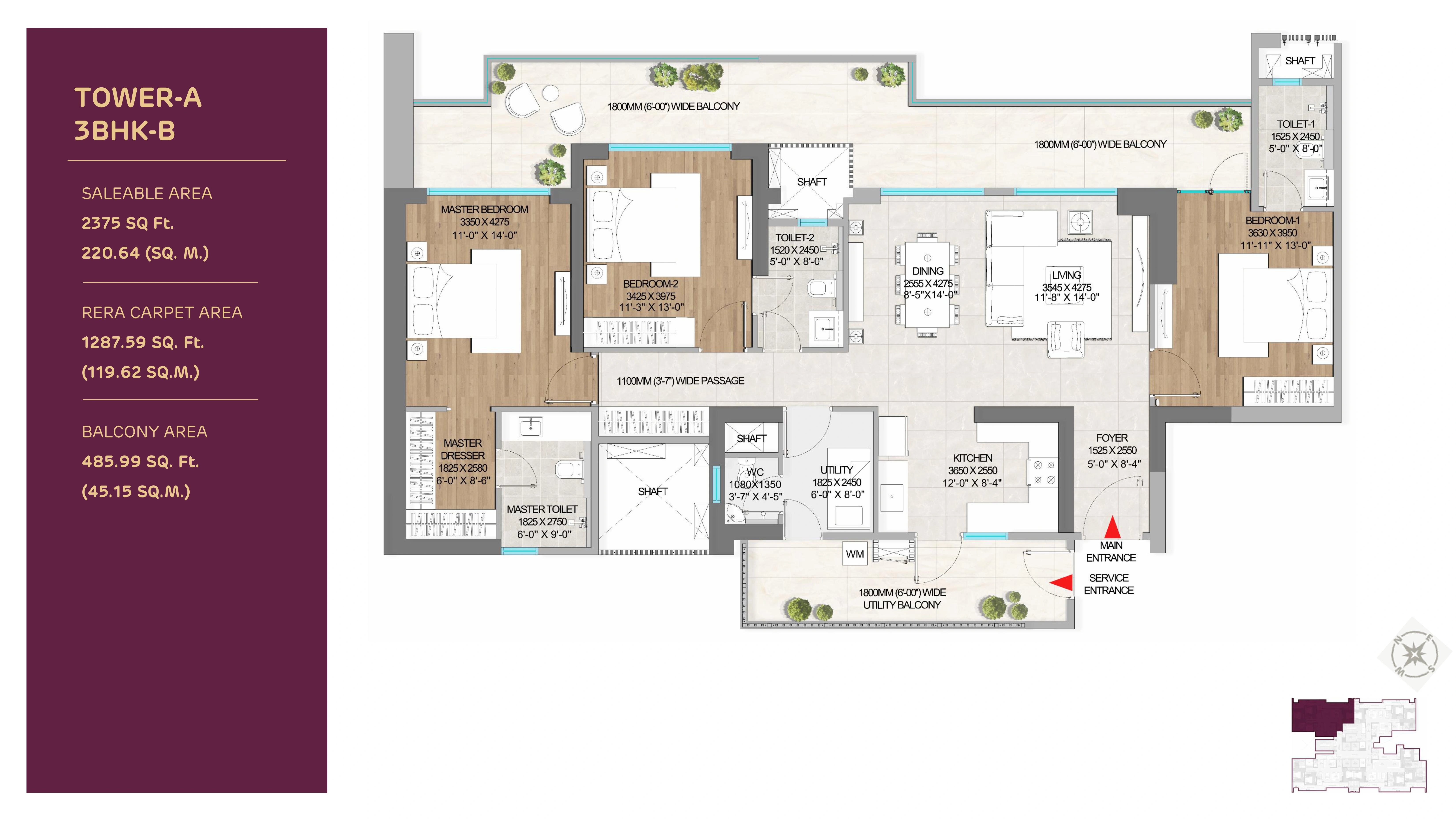 Adani The Marq 3 BHK Floor Plan