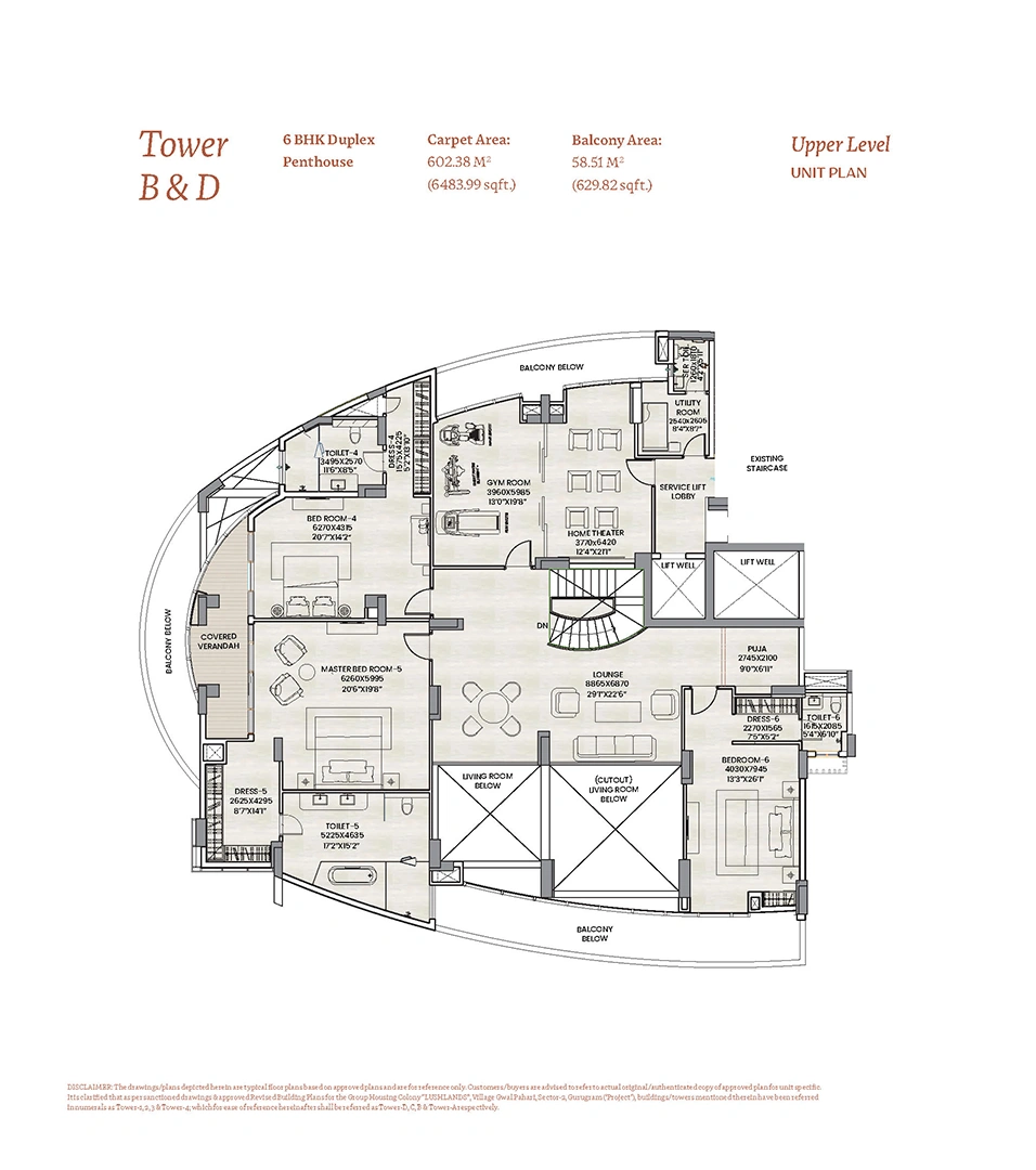 Adani Lushlands 6 BHK Duplex Penthouse Floor Plan