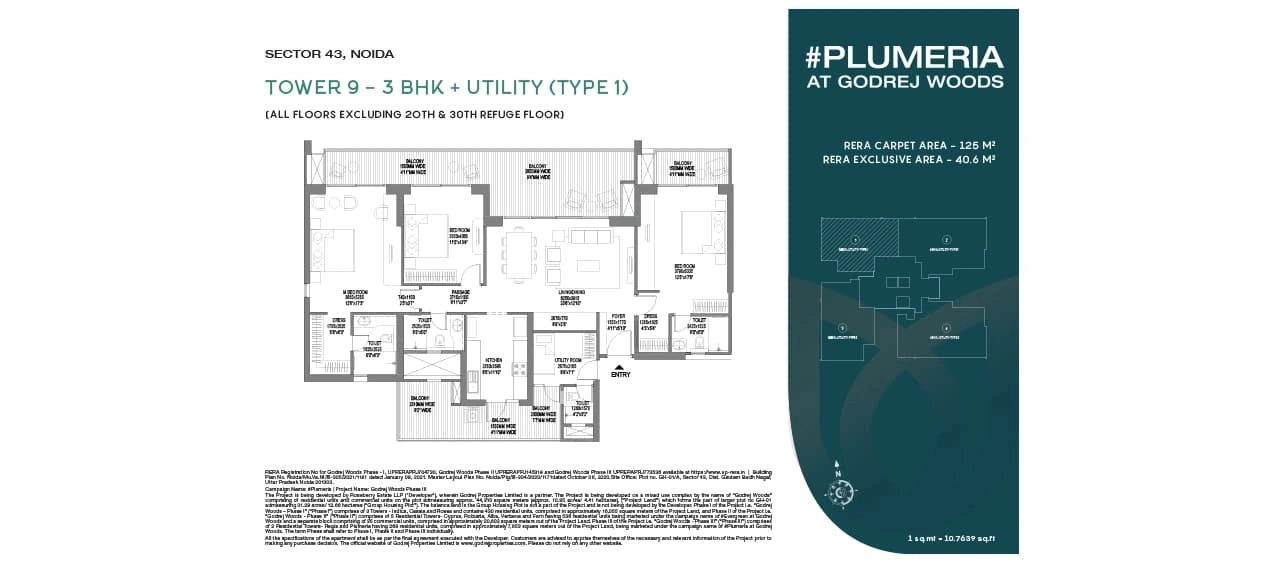 Godrej Woods Plumeria 3 BHK Floor Plan