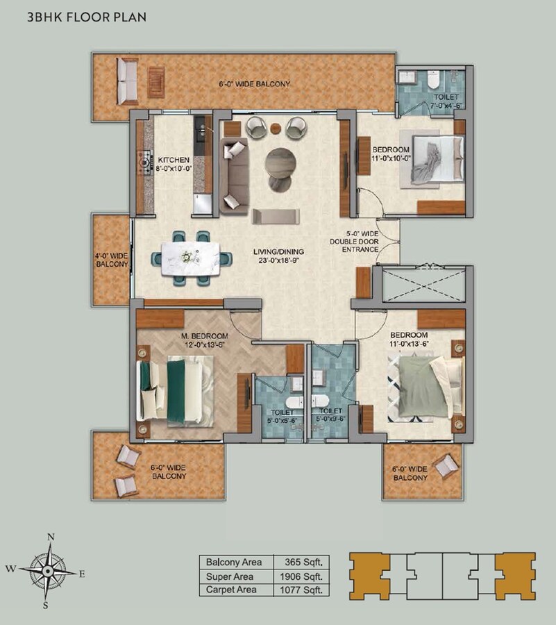 3 BHK Floor Plan