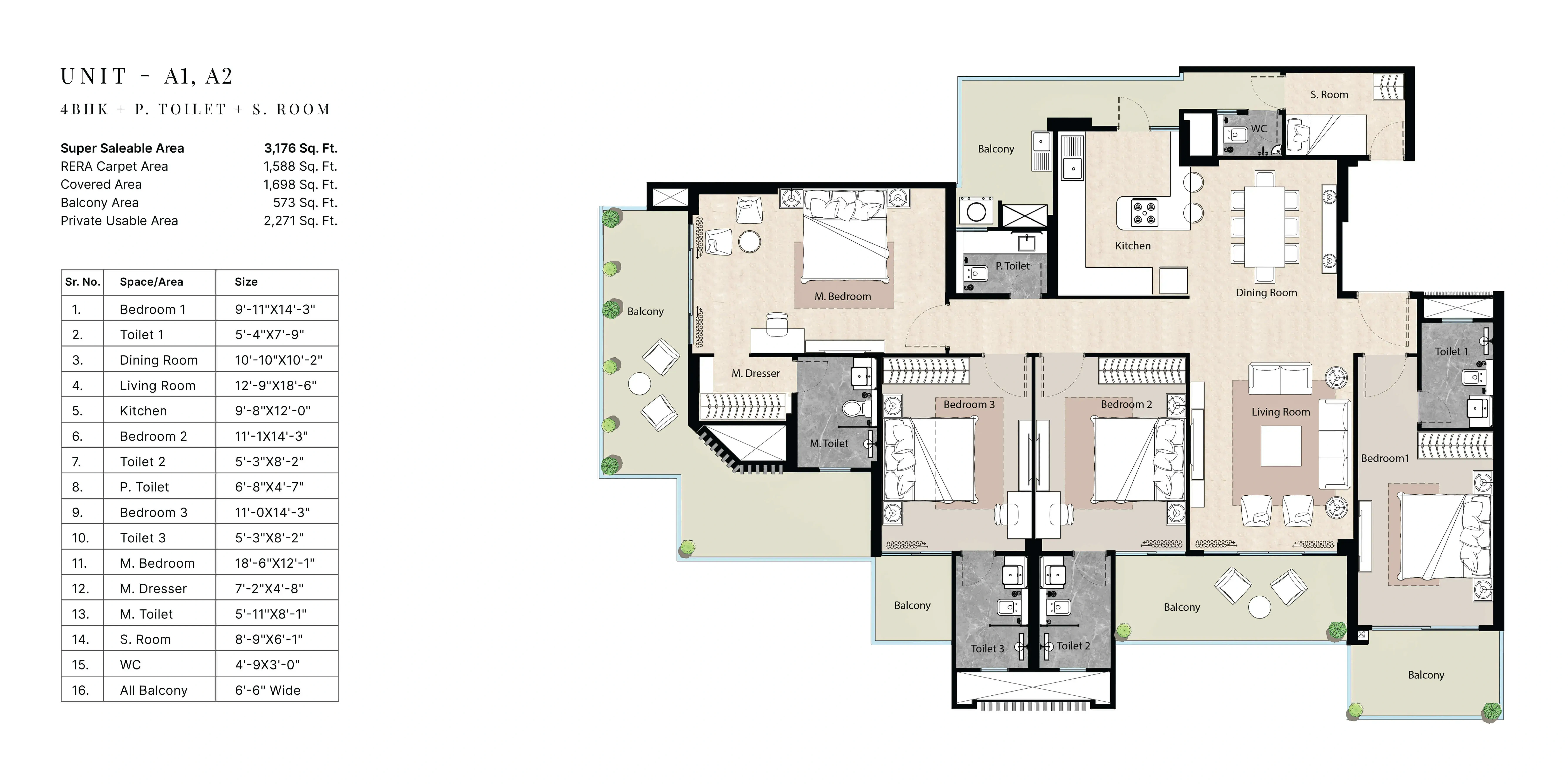 Garur Golf Island 4 BHK Floor Plan