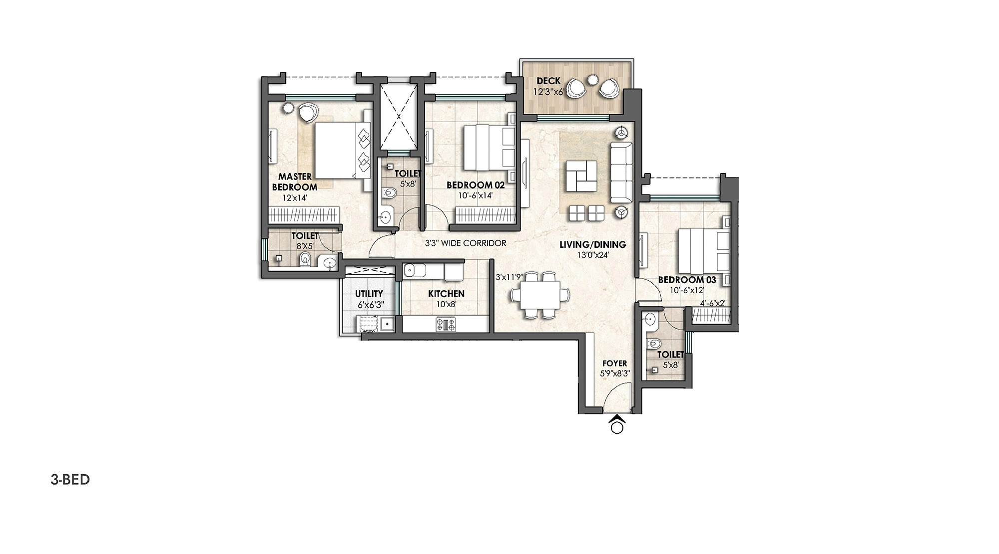 Lodha Azur 3 BHK Floor Plan