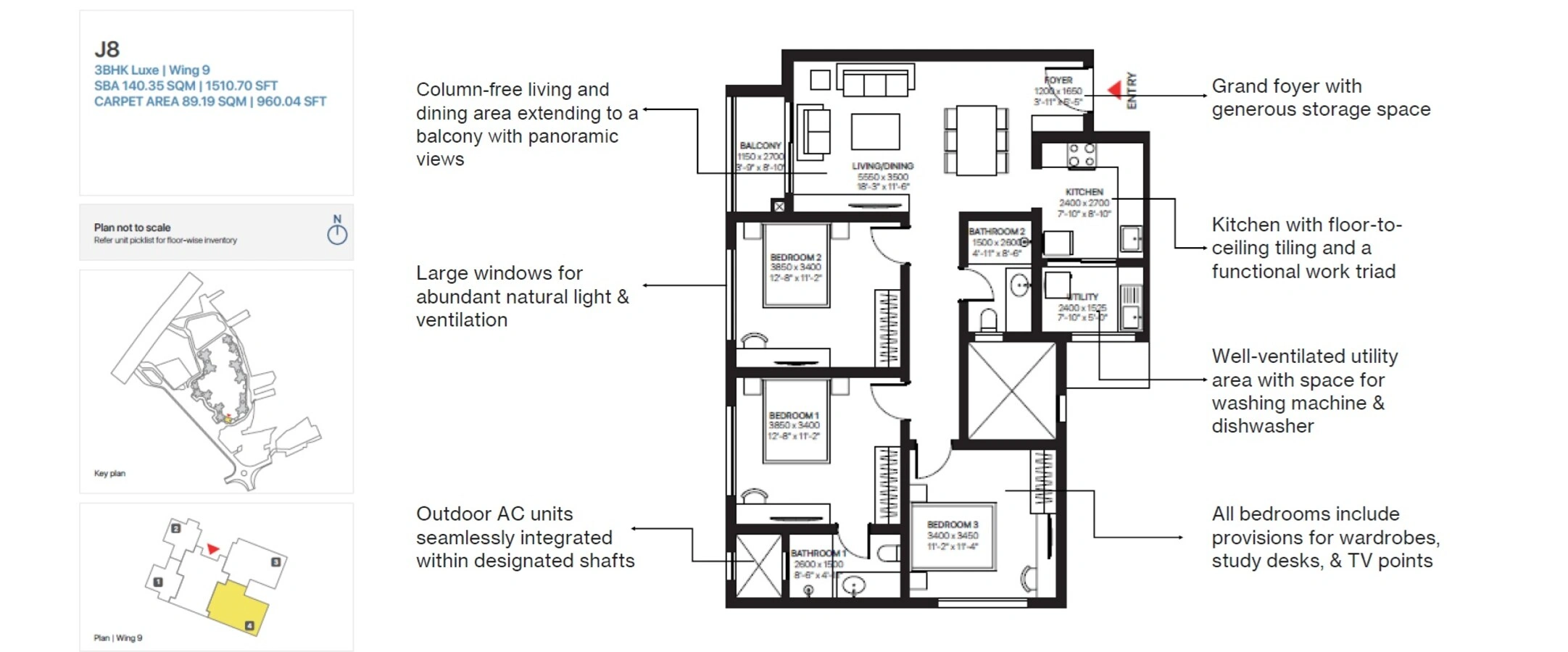 Sobha OneWorld 3 BHK Luxe Floor Plan
