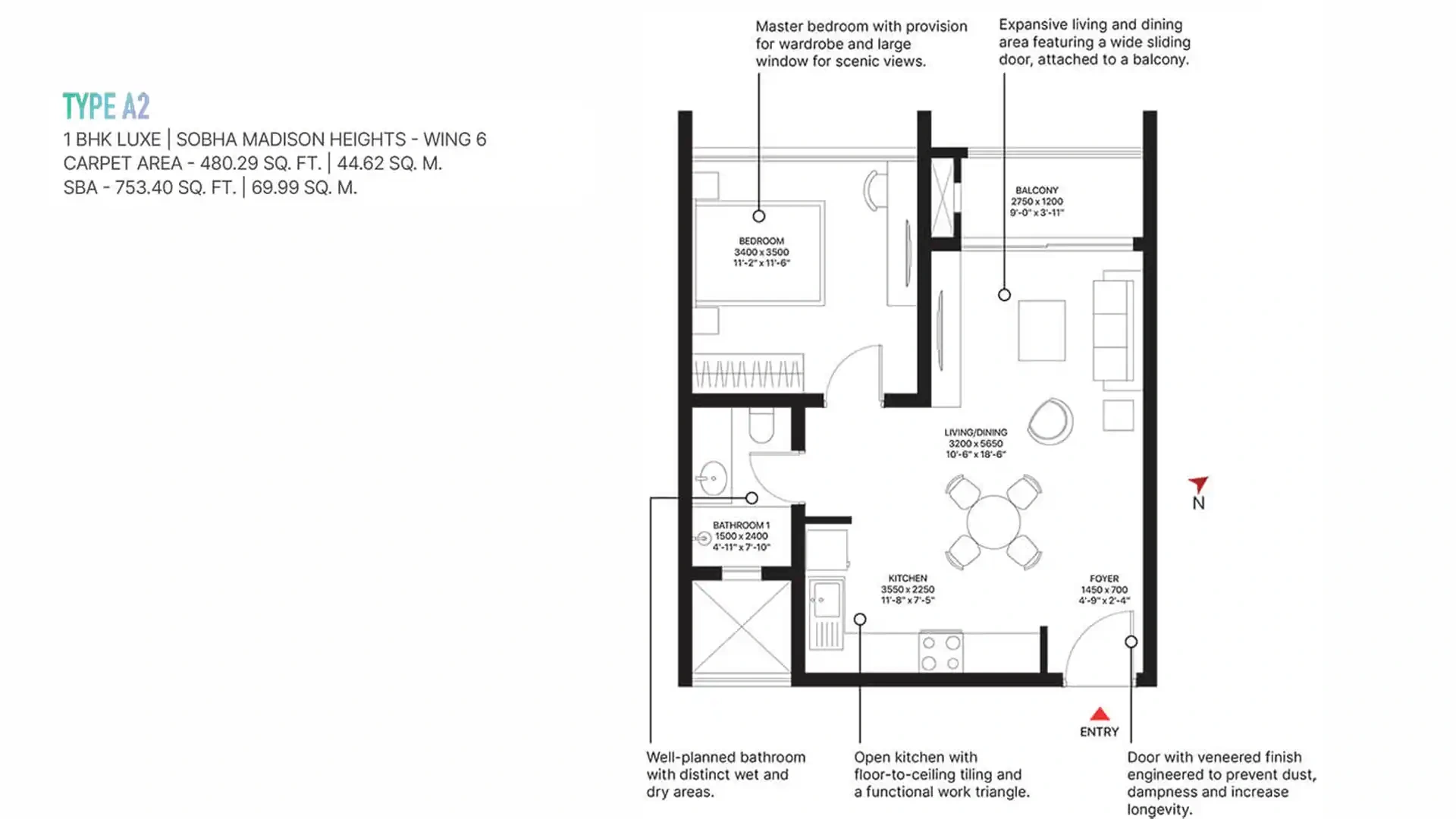 Sobha Madison Heights 1 BHK Luxe Floor Plan