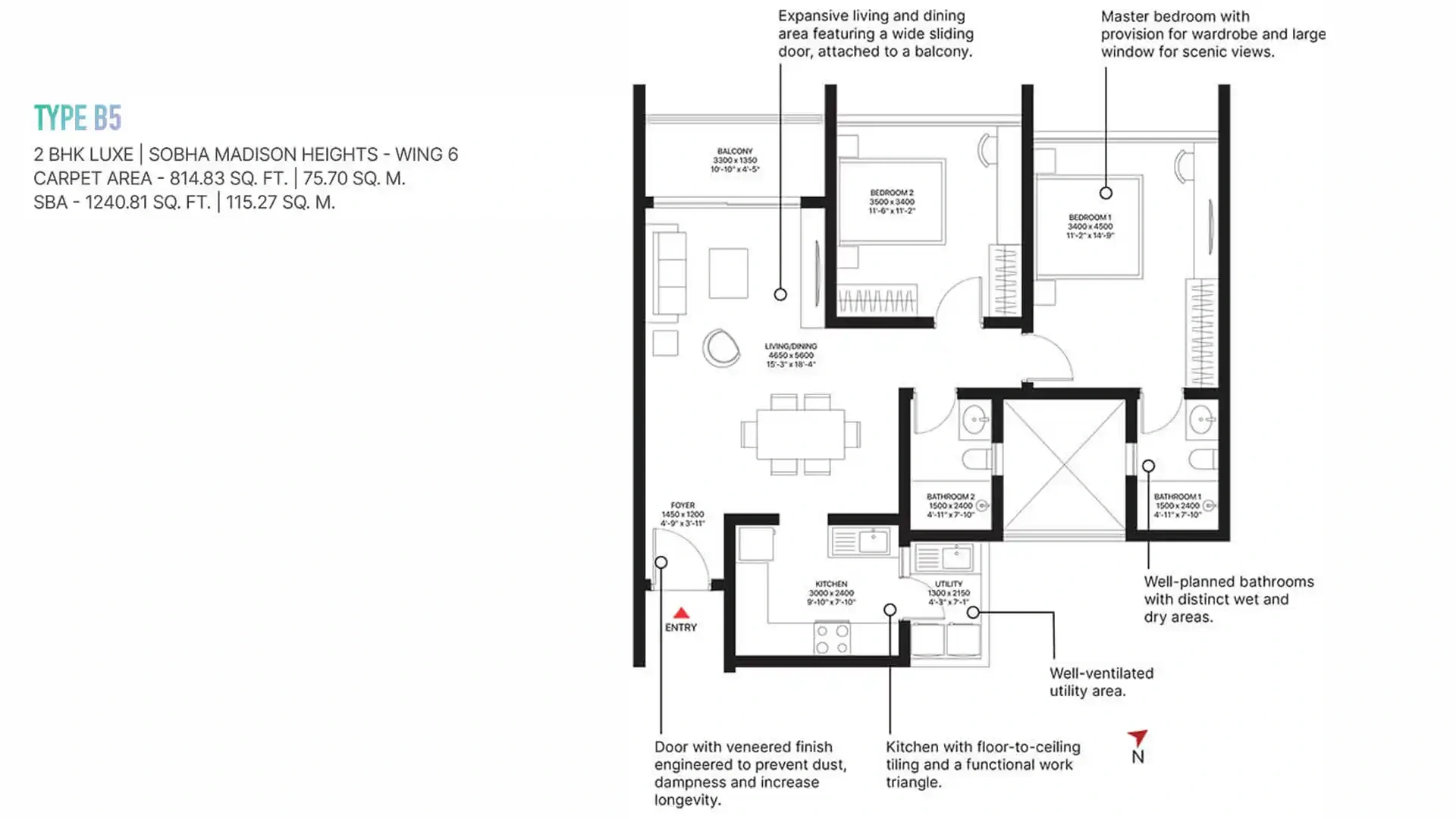 Sobha Madison Heights 2 BHK Luxe Floor Plan