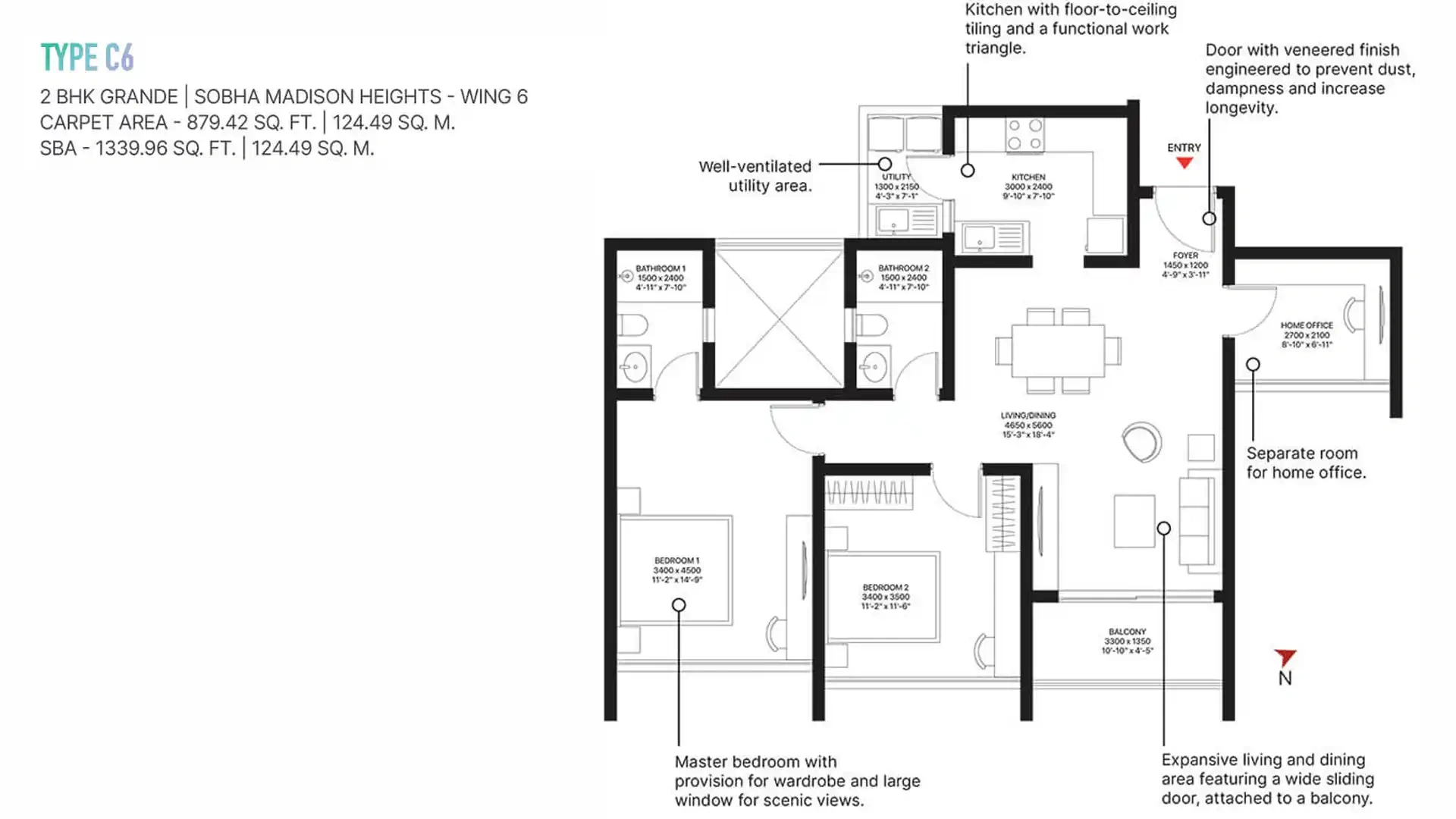 Sobha Madison Heights 2 BHK Grande Floor Plan