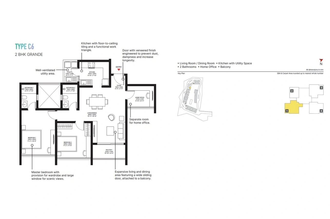 Sobha Hamptons 2 BHK Grande Floor Plan