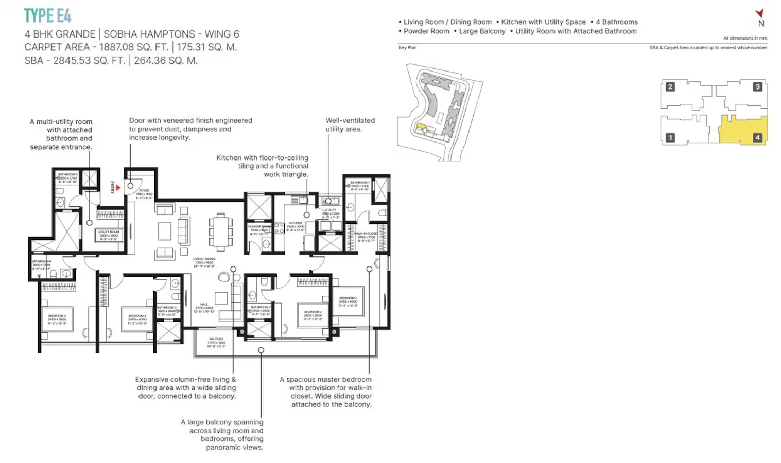 Sobha Hamptons 4 BHK Grande Floor Plan