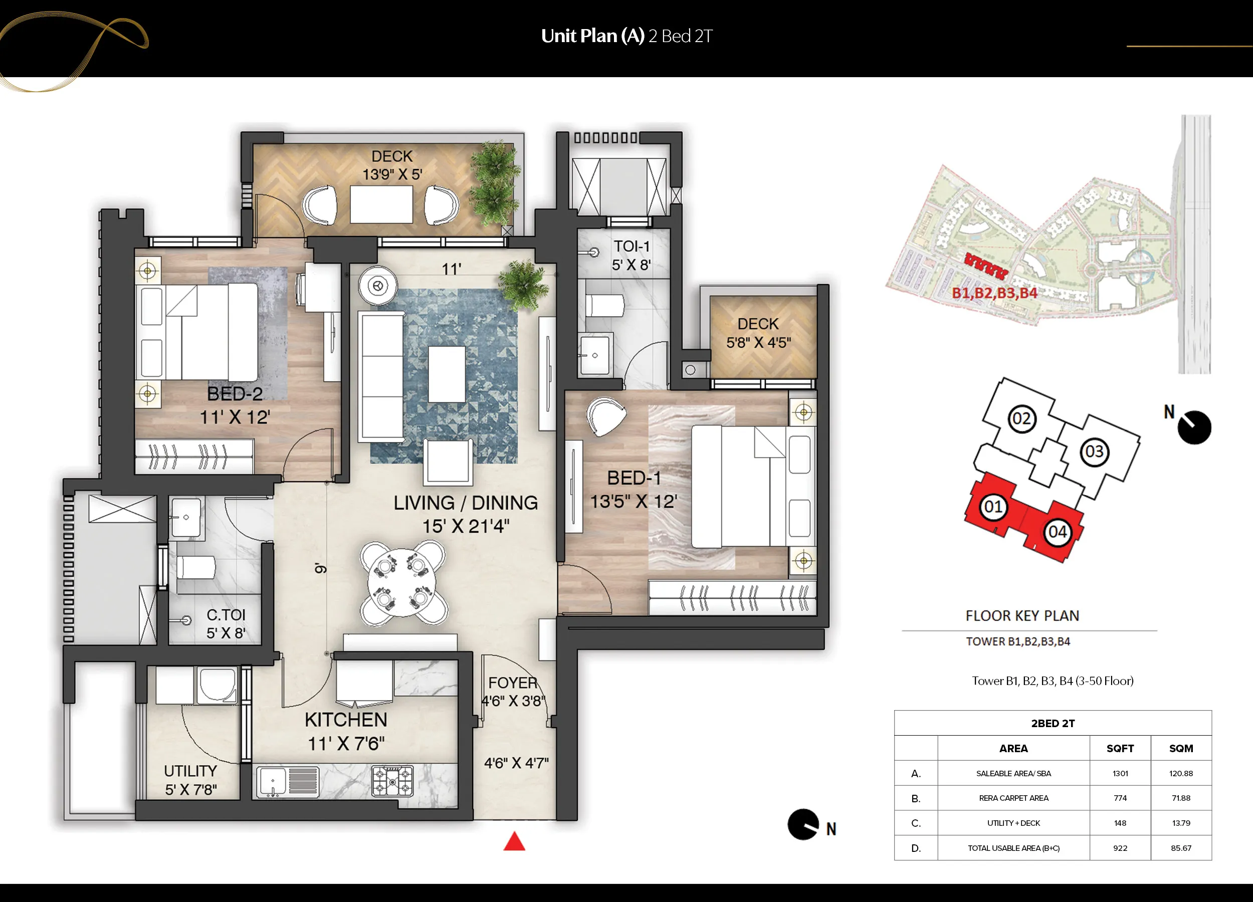 The Prestige City Indirapuram 2 BHK Floor Plan