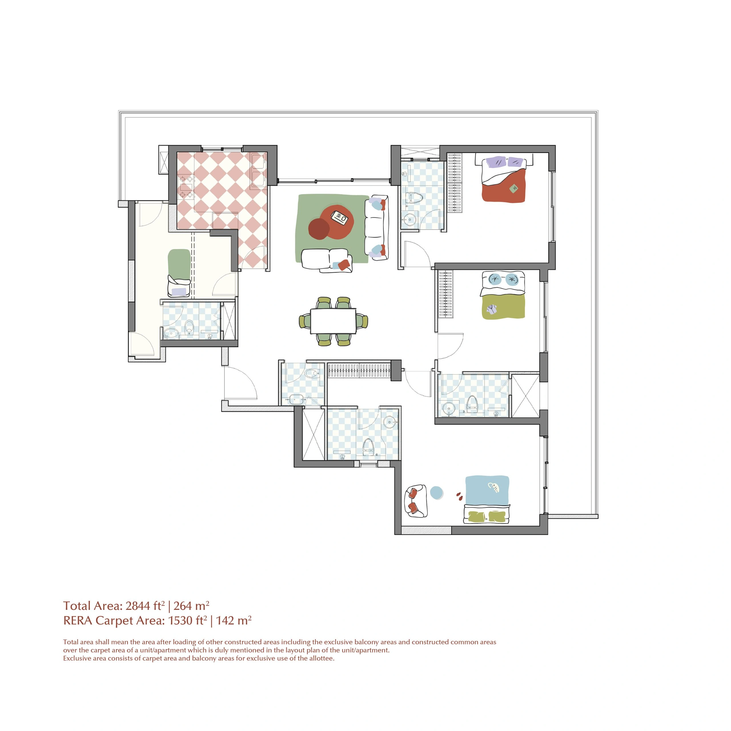 Max Estate 360 3 BHK+Type A Floor Plan
