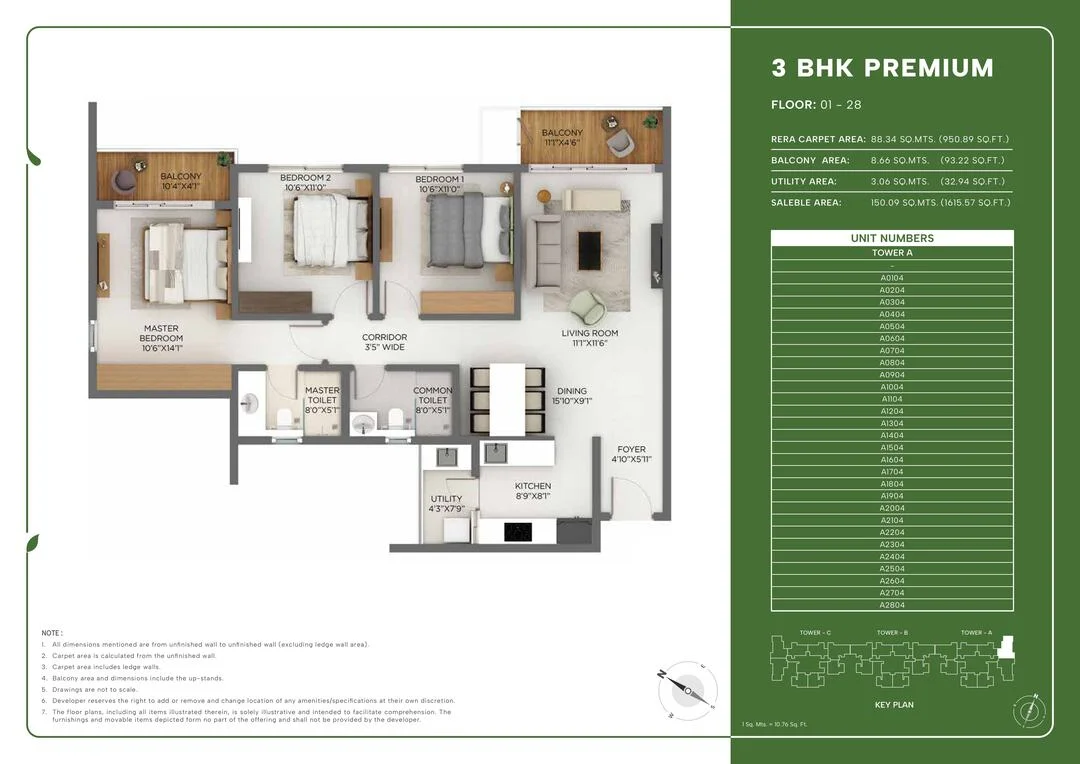 3 BHK Premium Floor Plan
