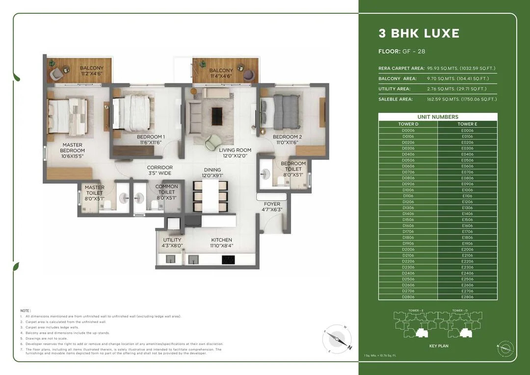 3 BHK Luxe Floor Plan