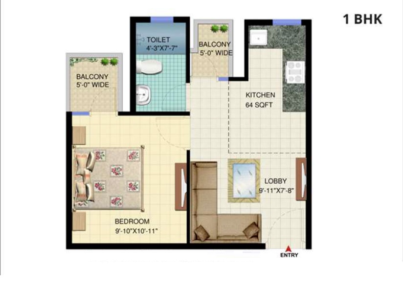 1 bhk Floor Plan