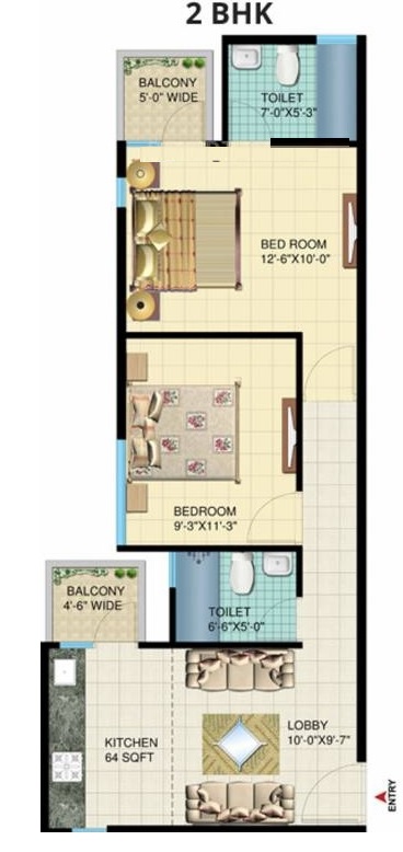 2 bhk Floor Plan