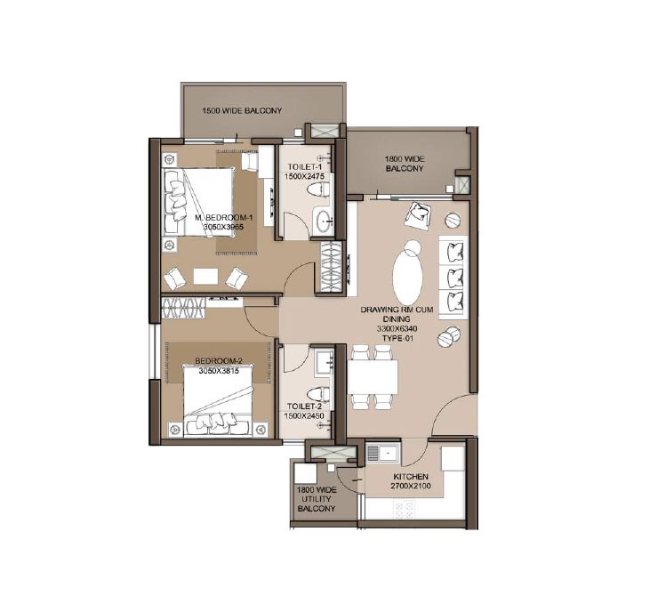 2 bhk Floor Plan