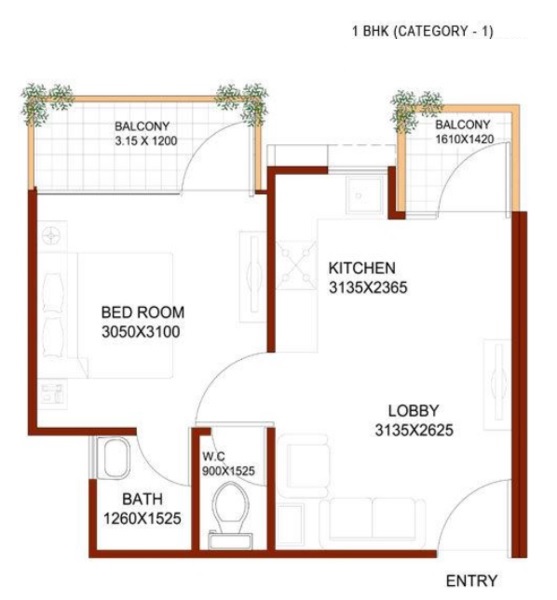 1 bhk Floor Plan