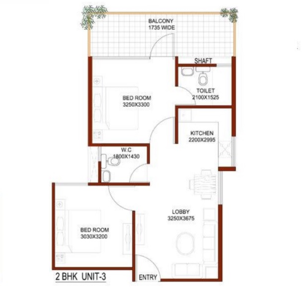 2 bhk Floor Plan