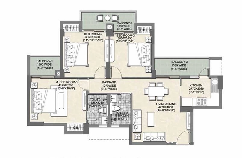 3 bhk Floor Plan