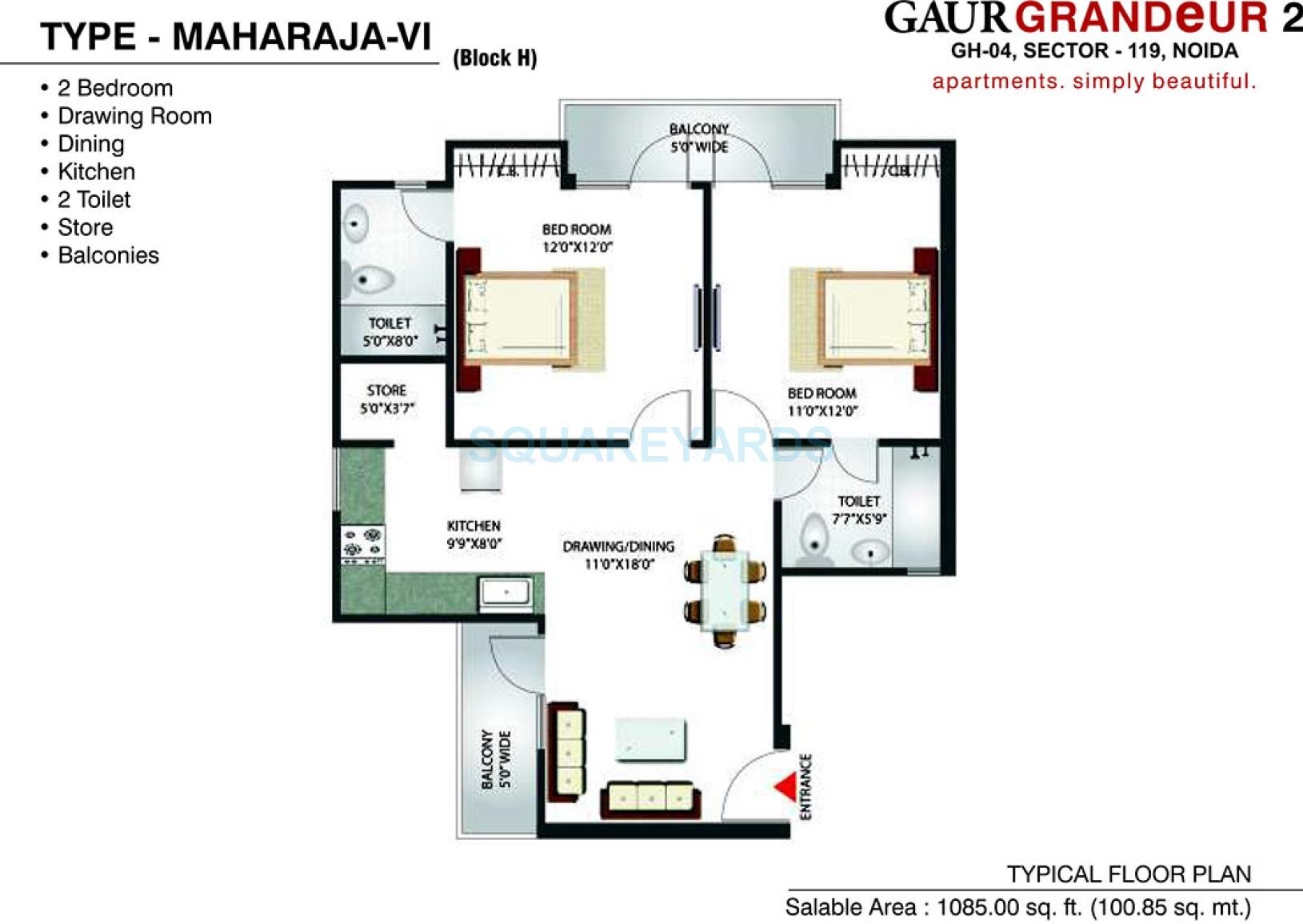 2 bhk Floor Plan
