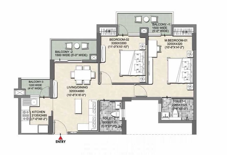 2 bhk Floor Plan