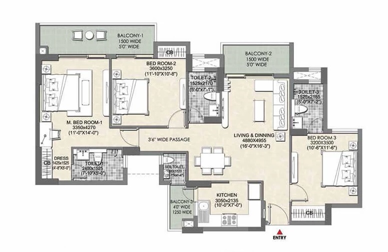 3 bhk Floor Plan