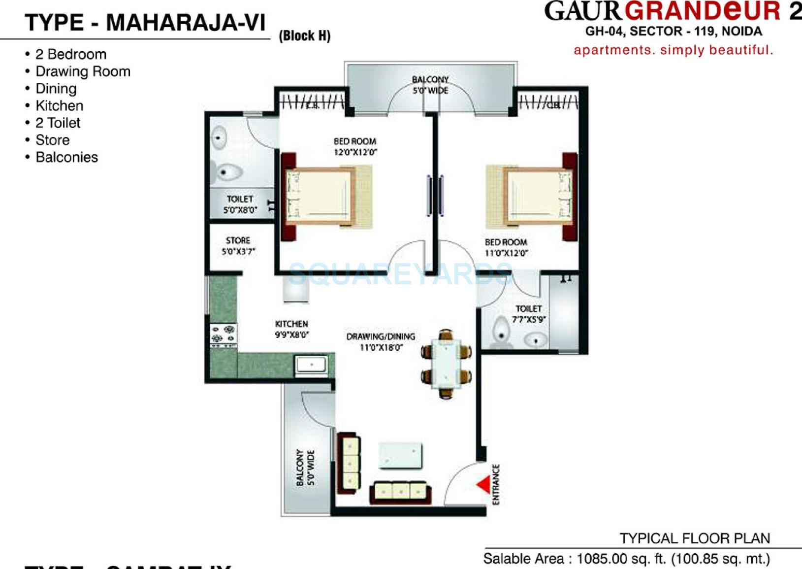 2 bhk Floor Plan
