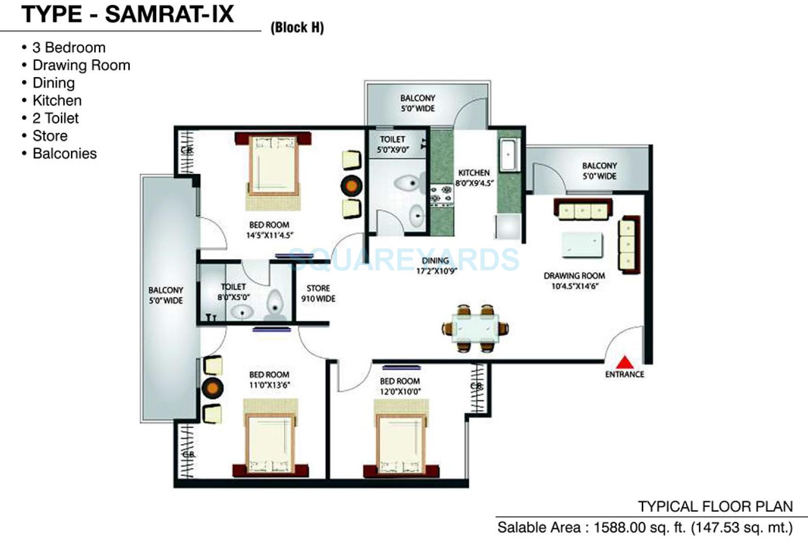 3 bhk Floor Plan