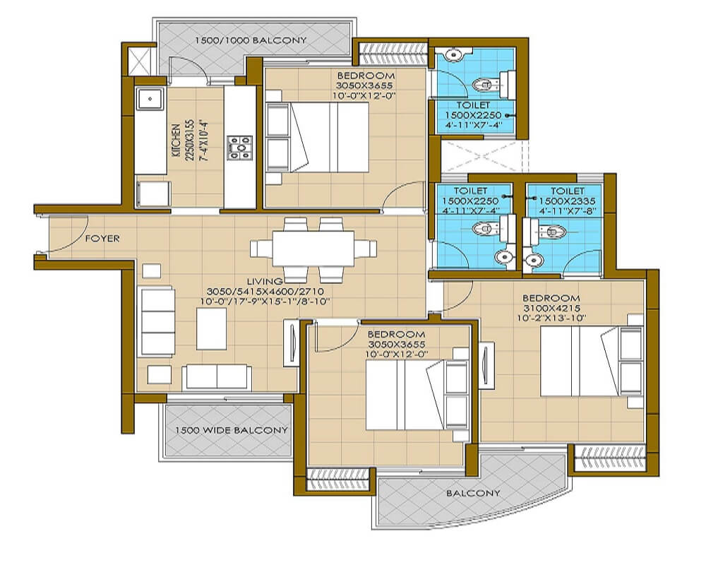3 bhk Floor Plan