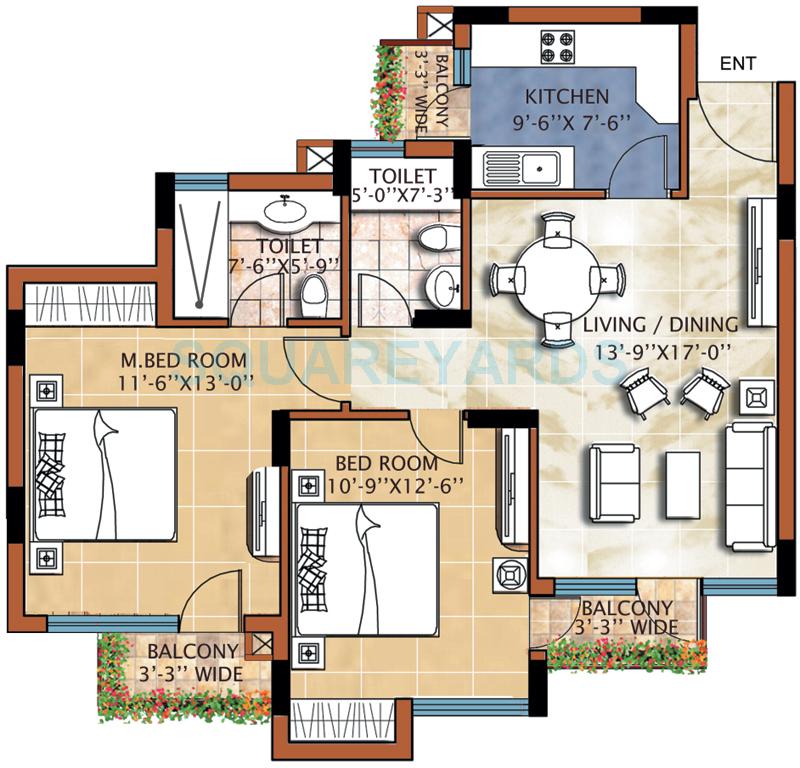 2 bhk Floor Plan