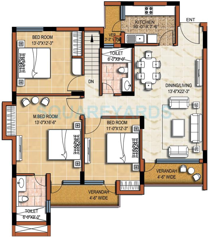 3 bhk Floor Plan