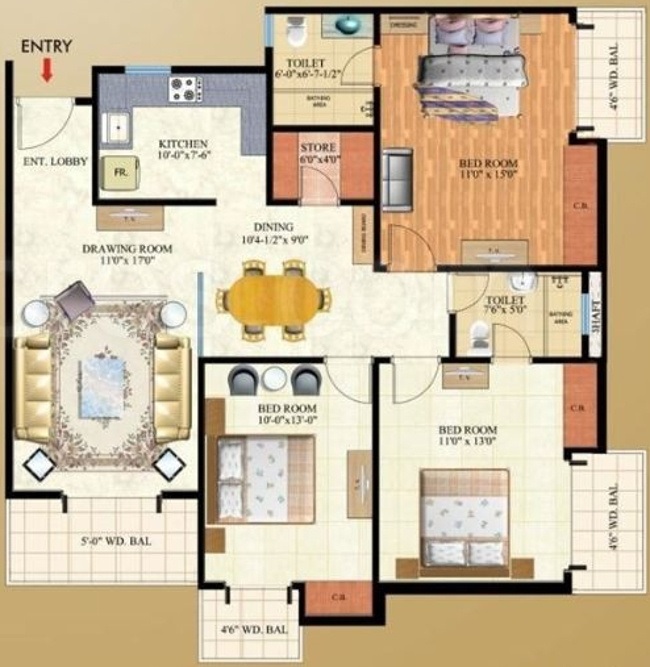 3 bhk Floor Plan