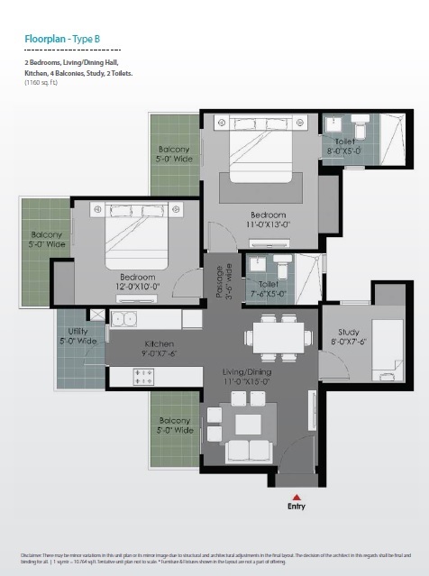 2 bhk Floor Plan